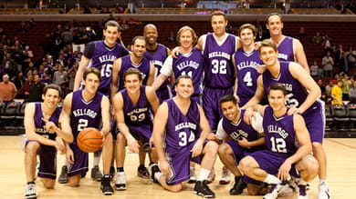 The Kellogg team, pictured here at the United Center, triumphed 15-10 over Booth in the annual “Running with the Bulls” basketball game.