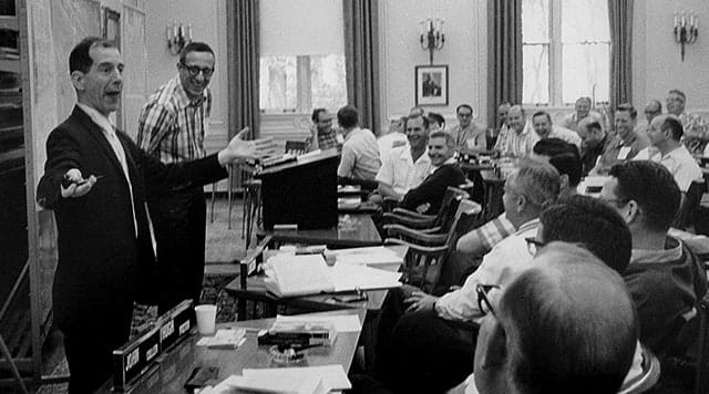 Historical photo - Professor leading discussion