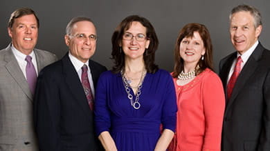 From left: T. Bondurant French ’76, Lloyd Morgan ’63, Dean Sally Blount ’92, Karin O’Connor ’89 and Gerald Cohen ’79 