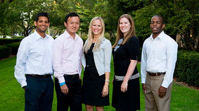 Kellogg's 2013 Siebel Scholars, left to right: Rushi Sheth, Shenqing (Robin) Tang, Laurie Gallien, Jeanne Gatto and Elliot Poindexter