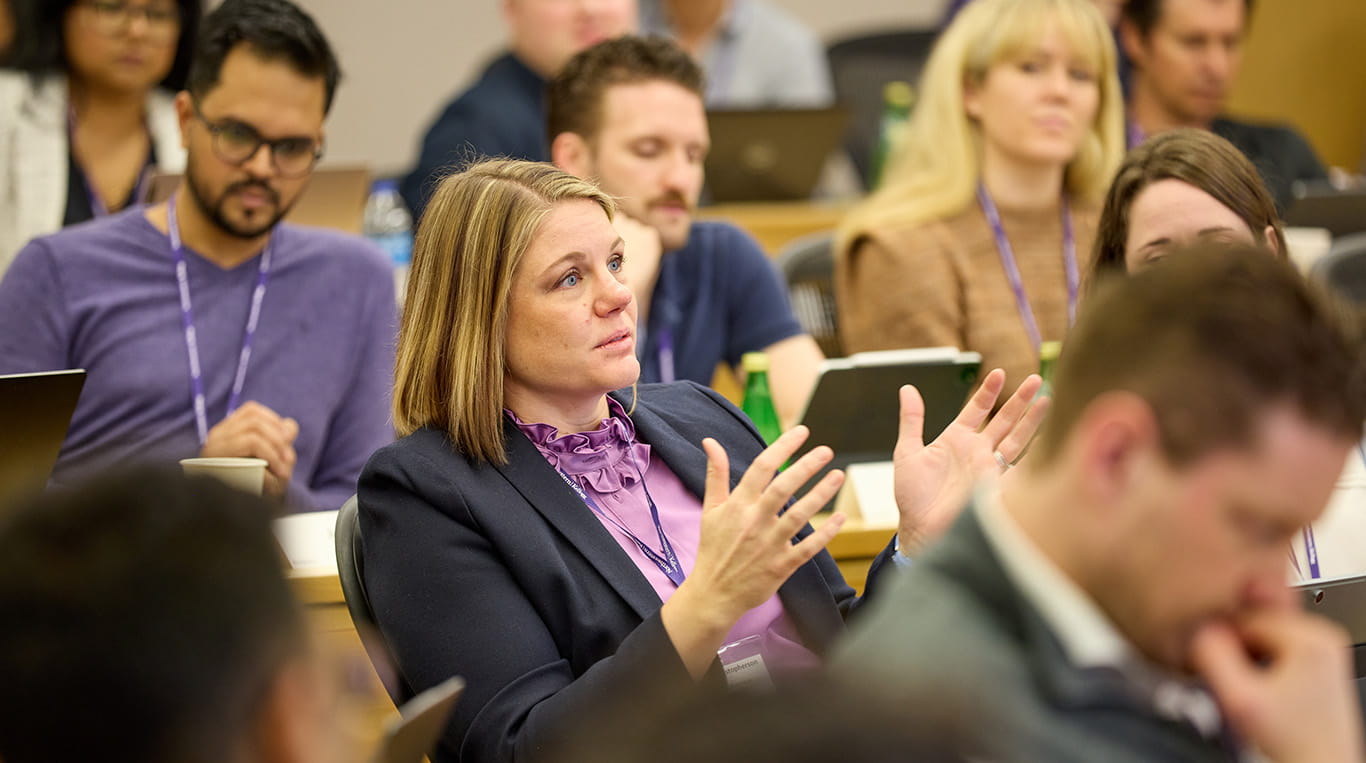 Kellogg Executive MBA students seated in rows at the downtown Chicago campus