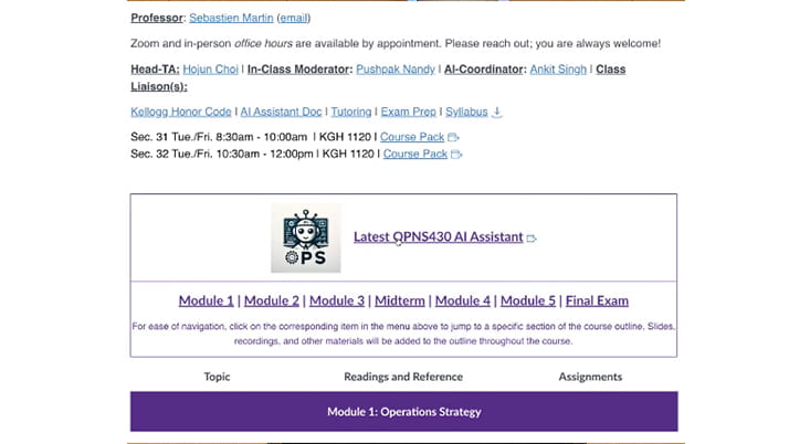 Sebastien Martin, one of his former students and another Kellogg professor developed an AI teaching assistant (AI TA) for students taking his course.