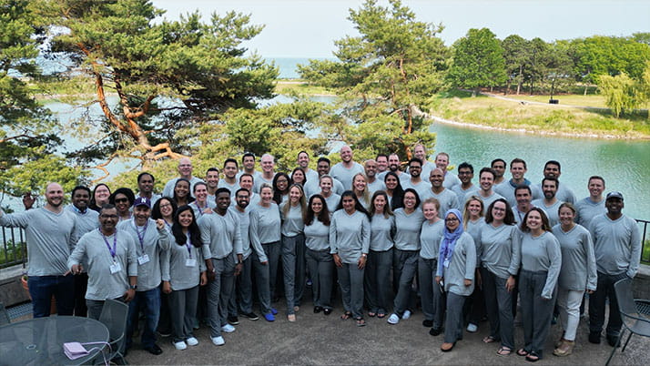 Nitin and his cohort donning United Airlines pajamas that an EMBA who works at United procured for the group. The company offers pajamas on select flights.