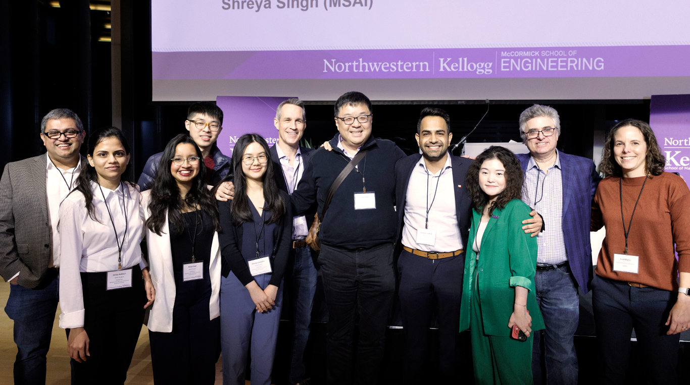 Photo of the winning Capstone team with a sponsor from Viewsonic and their faculty advisors