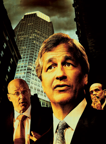 Treasury Secretary Henry Paulson, J. P. Morgan Chase C.E.O. Jamie Dimon, and Federal Reserve Chairman Ben Bernanke