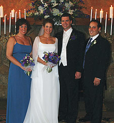 Brian Lyke '02 and Martha McKeon on their wedding day with best man Jason Tennenbaum '02 and maid of honor