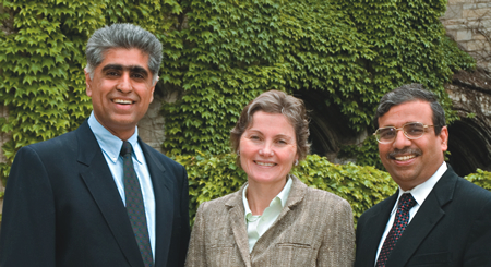 Sunil Chopra, left, joins Kathleen Hagerty and Dean Dipak C. Jain in leading Kellogg.