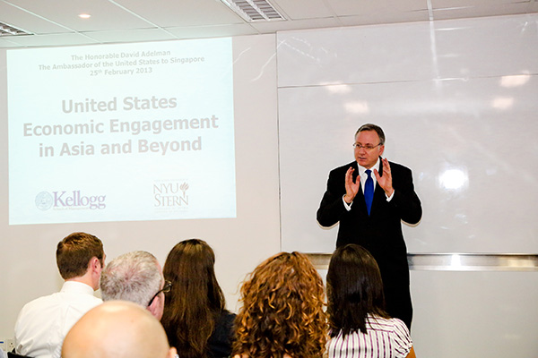 United States Ambassador to Singapore David Adelman with Willie Chang ’03 and Karen Tay ’09