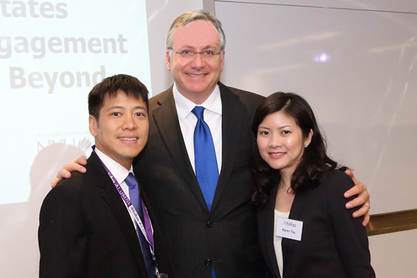 United States Ambassador to Singapore David Adelman with Willie Chang ’03 and Karen Tay ’09