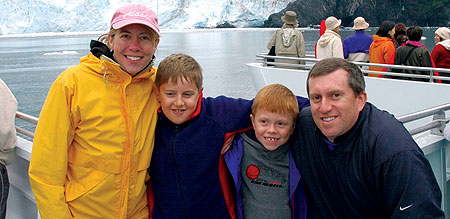 Terry Tanguay Steele '93, Mark Steele (9), Luke Steele (7) and Tim Steele on a glacier cruise in Alaska's Prince William Sound.