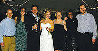 The lovely spring wedding of Anne Engelking '03 and Ashley Smith; from left: Aaron Martin '03, Julie Saliba '02, Ashley Smith, Anne (Ankle) Engelking '03, Tindley Gilbert '03, Andrea Wallace '03 and Greg Lyons '99.