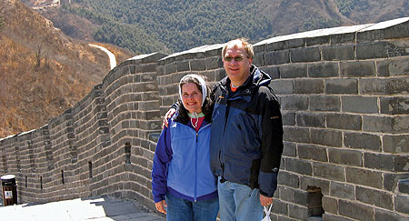 Juanita and Larry Brand EMP-38 in front of the Great Wall.